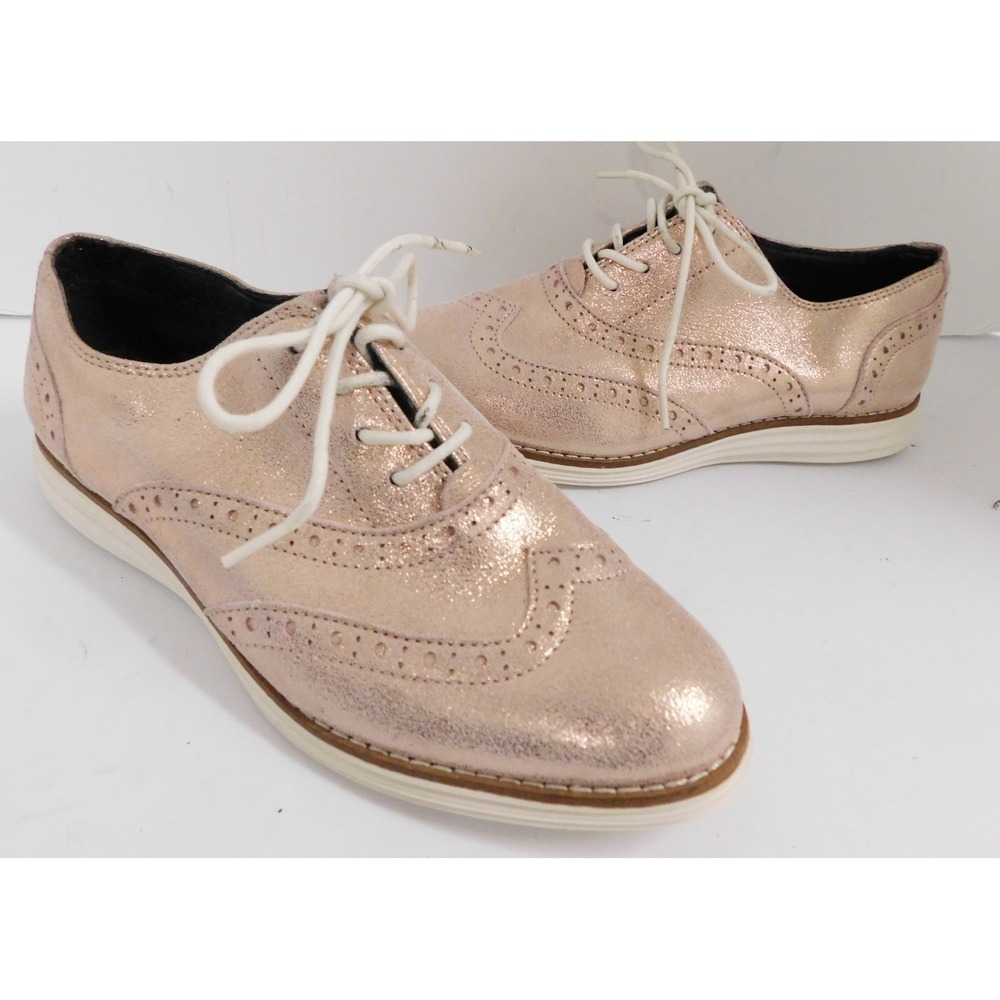 Cole Haan Grand OS Wingtip Casual Dress Sneaker Shoe Shimmer Blush Pink sz 5.5 B